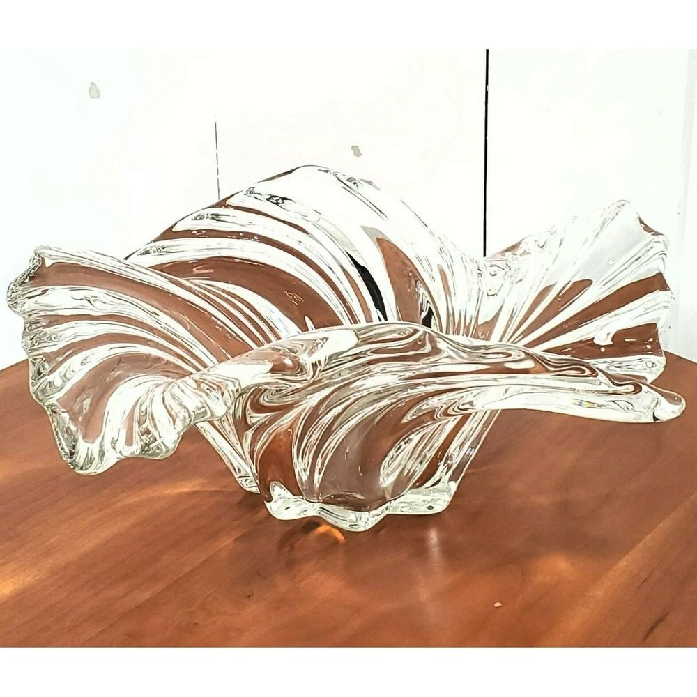 Mikasa Belle Epoque Clear Crystal Glass Wave Swirl Bowl centerpiece dish 12.5”